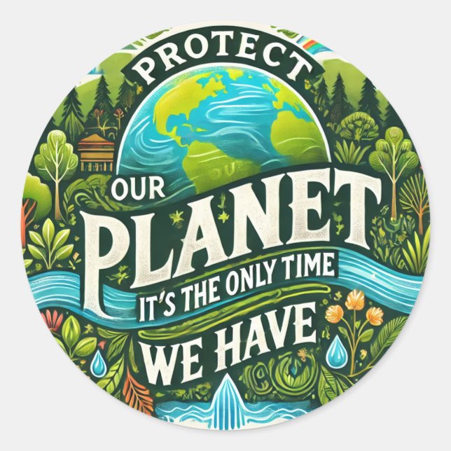 Environmental friendly quotes typography  classic round sticker (Front)