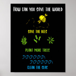 Environmental Protection Bees Plants Trees Lake En Poster