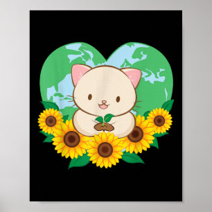 Environmental Protection Cute Kawaii Cat Earth Day Poster