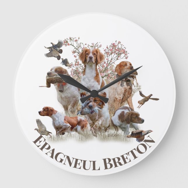 Epagneul Breton, Brittany Spaniel   Large Clock (Front)