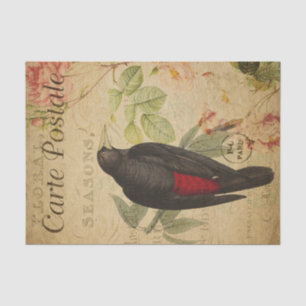Ephemera Black Red Bird Pink Roses Decoupage Tissue Paper