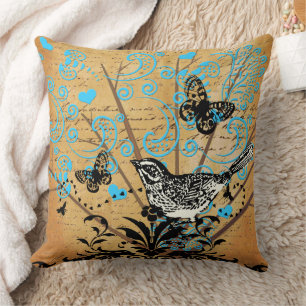 Ephemera Bright Modern Tree Bird Vintage Butterfly Cushion