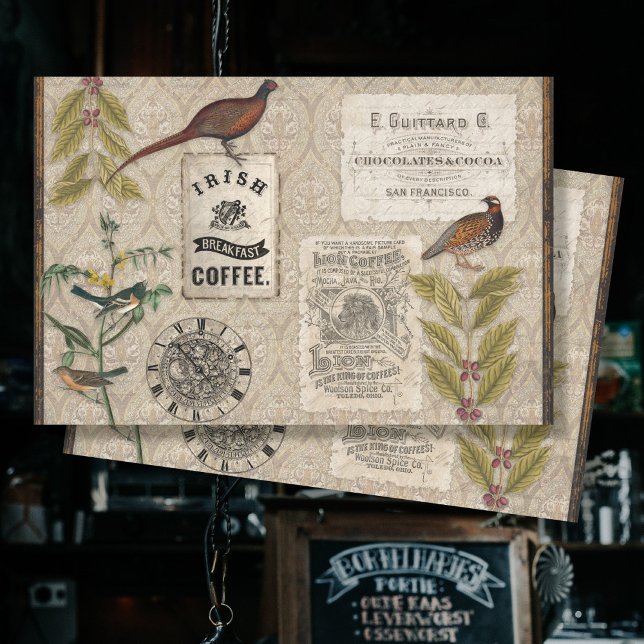 Ephemera Coffee Beans Bird Masculine Tan Decoupage Tissue Paper (Creator Uploaded)