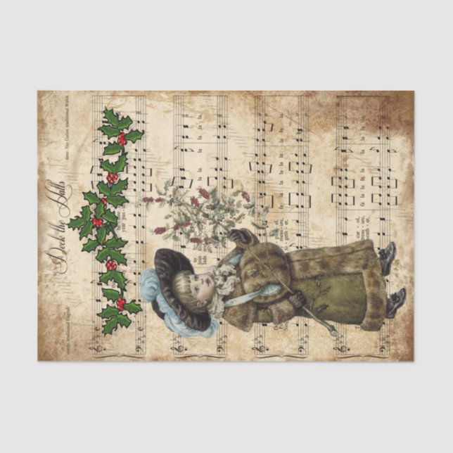 Ephemera Deck the Hall Christmas Carol Decoupage Tissue Paper (Front)