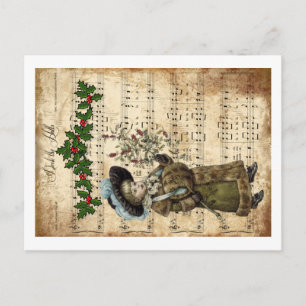 Ephemera Deck the Hall Christmas Carol Script Postcard
