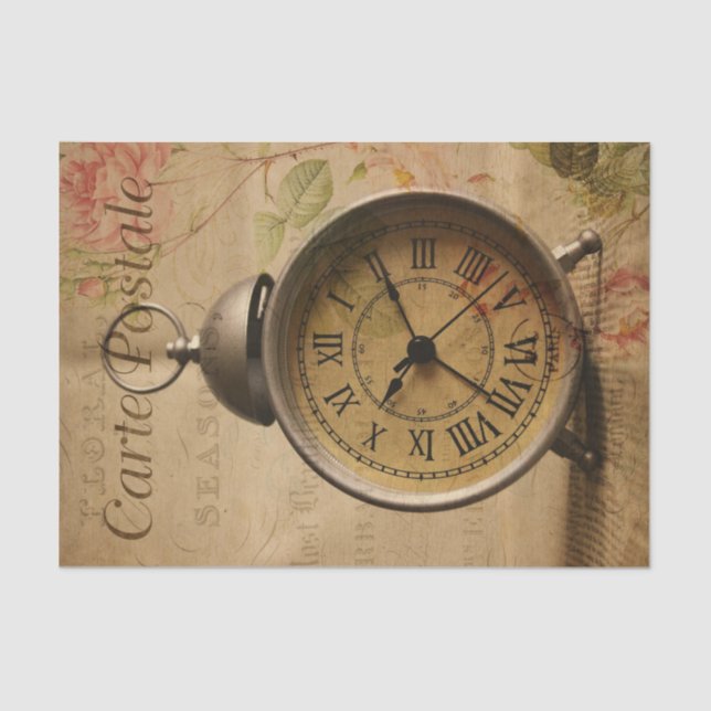 Ephemera French Postcard Alarm Clock Decoupage  Tissue Paper (Front)