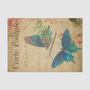 Ephemera French Postcard Blue Butterfly Decoupage Tissue Paper