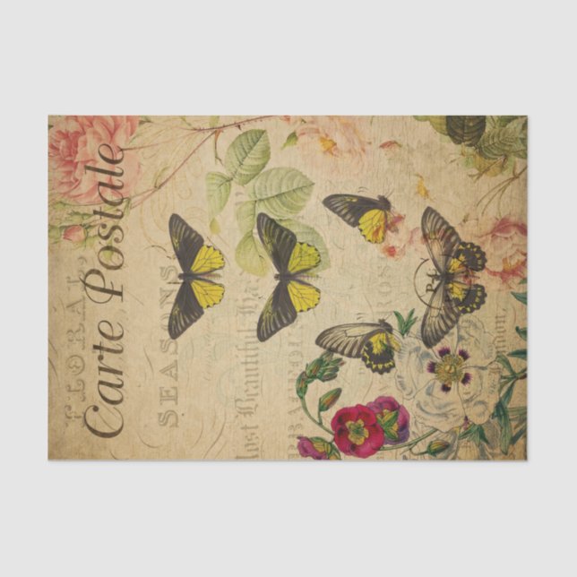 Ephemera French Postcard Butterflies Decoupage Tissue Paper (Front)