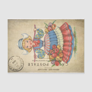 Ephemera French Postcard Cute Dutch girl Decoupage Tissue Paper