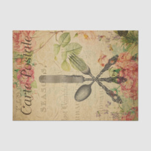 Ephemera French Postcard Cutlery Set Decoupage Tissue Paper