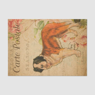 Ephemera French Postcard Dog Floral Decoupage Tissue Paper