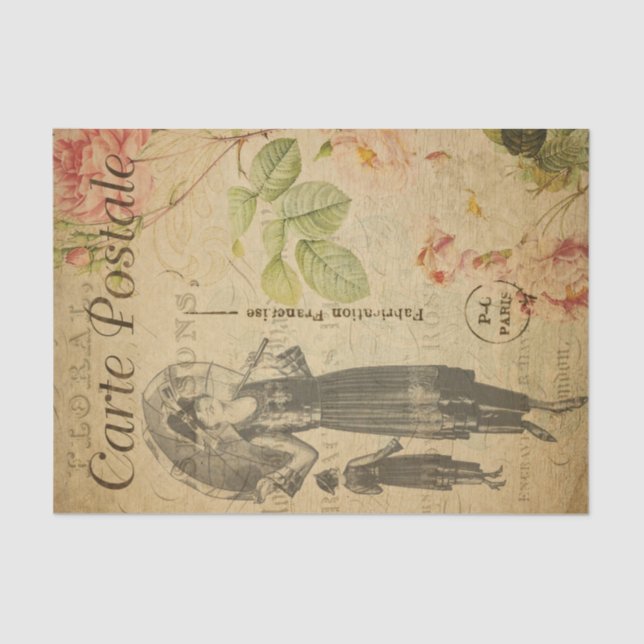 Ephemera French Postcard Edwardian Lady Decoupage Tissue Paper (Front)
