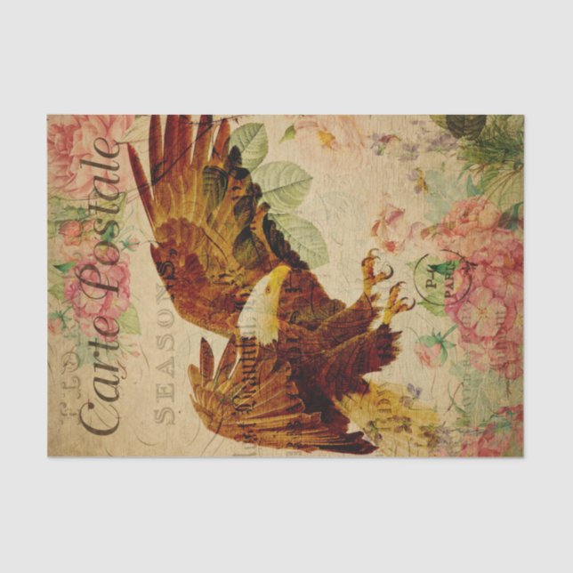 Ephemera French Postcard Flying Eagle Decoupage Tissue Paper (Front)