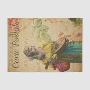 Ephemera French Postcard Gypsy Women Decoupage Tissue Paper