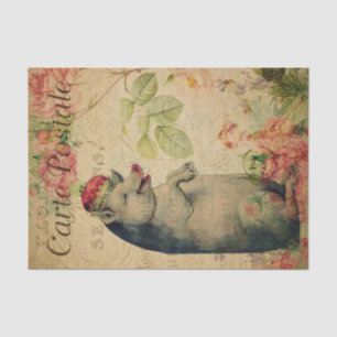 Ephemera French Postcard Pig With Crown Decoupage Tissue Paper