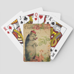 Ephemera French Postcard Pig With Crown Playing Cards