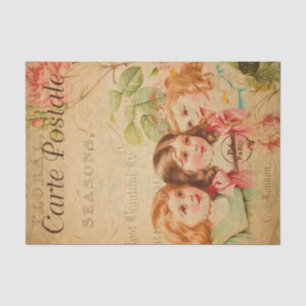 Ephemera French Postcard Pretty Girls Decoupage Tissue Paper