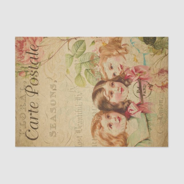 Ephemera French Postcard Pretty Girls Decoupage Tissue Paper (Front)