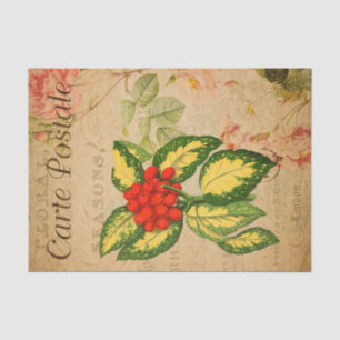 Ephemera French Postcard Red Berries Decoupage Tissue Paper