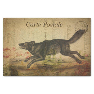 Ephemera French Postcard Running Wolf Decoupage Tissue Paper