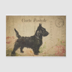Ephemera French Postcard Terrier Dog Decoupage Tissue Paper