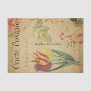 Ephemera French Postcard Tulip Floral Decoupage Tissue Paper