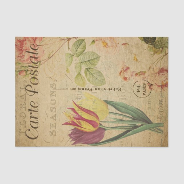 Ephemera French Postcard Tulip Floral Decoupage Tissue Paper (Front)