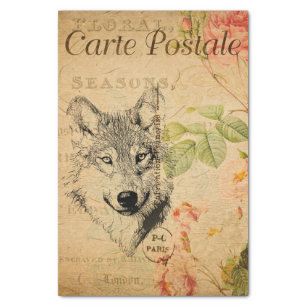 Ephemera French Postcard Wolf Floral Decoupage Tissue Paper