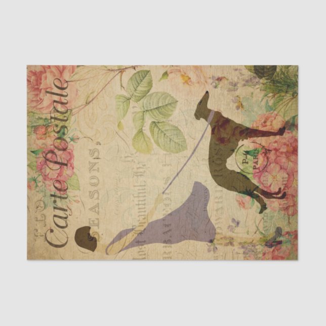 Ephemera French Postcard woman Dog Decoupage  Tissue Paper (Front)