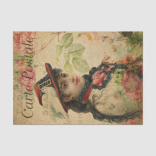Ephemera French Postcard Women Floral Decoupage Tissue Paper