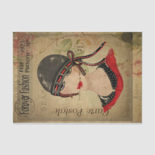 Ephemera French Postcard  Women with Hat Decoupage Tissue Paper