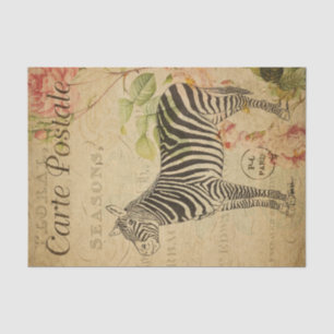 Ephemera French Postcard Zebra Pink Rose Decoupage Tissue Paper