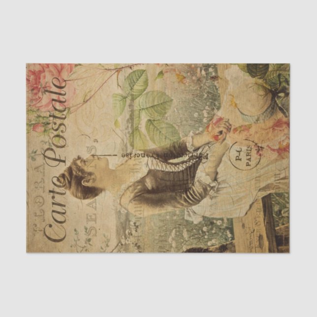 Ephemera French Woman in Countryside Decoupage Tissue Paper (Front)