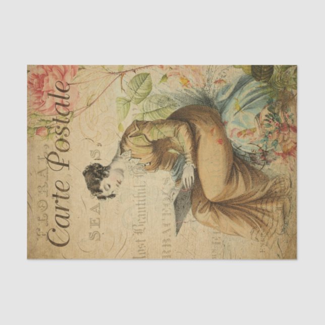 Ephemera French Woman Writing on Pad Decoupage Tissue Paper (Front)