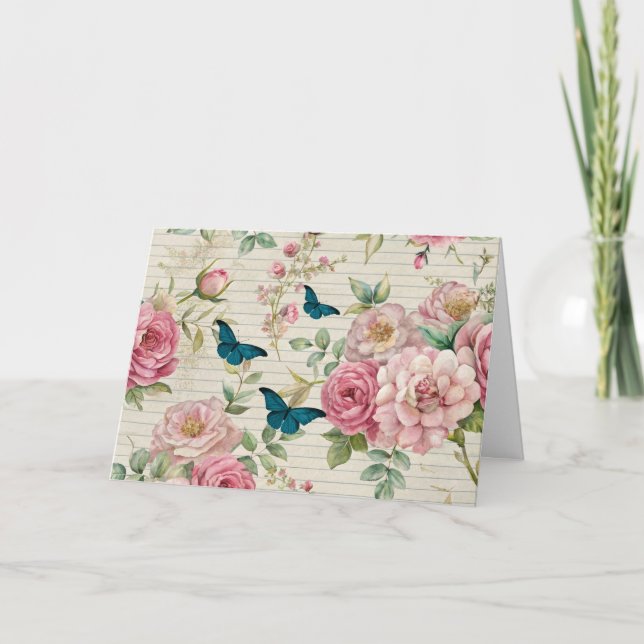 Ephemera Inspired Florals & Butterflies Card  (Front)