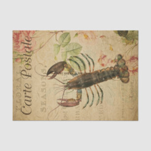 Ephemera Lobster Painting Pink Roses Decoupage Tissue Paper