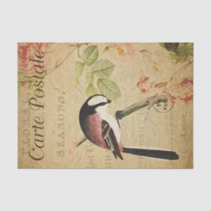 Ephemera Long-Tailed Tit Bird Pink Roses Decoupage Tissue Paper