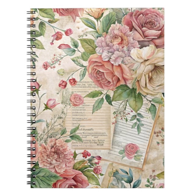 Ephemera Vintage Inspired Pretty Pink Florals  Notebook (Front)