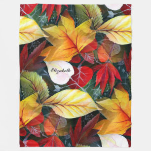 Ephemeral Autumn Foliage in Watercolor Vivid Bold  Fleece Blanket
