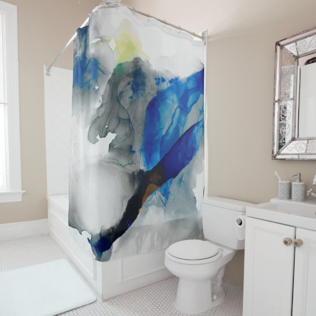 Ephemeral - Blue & Grey Shower Curtain (In Situ)