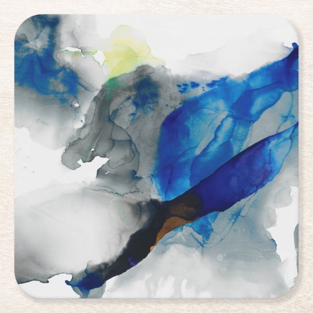 Ephemeral - Blue & Grey Square Paper Coaster (Front)
