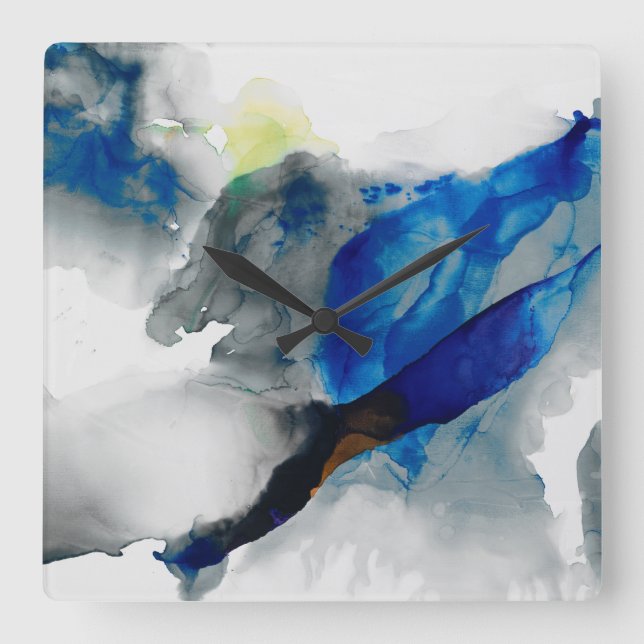 Ephemeral - Blue & Grey Square Wall Clock (Front)
