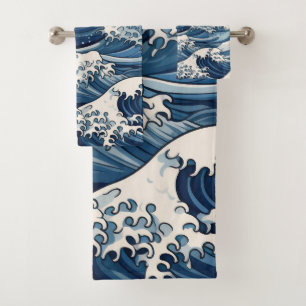 Ephemeral Crests: Hokusai Waves Reimagined Bath Towel Set
