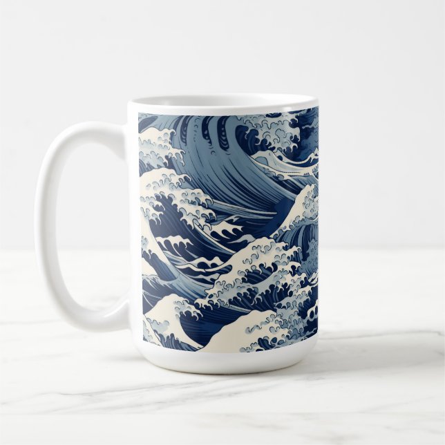 Ephemeral Crests: Hokusai Waves Reimagined Coffee Mug (Left)