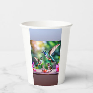 "Ephemeral Elegance: Hummingbird Art on Paper cups