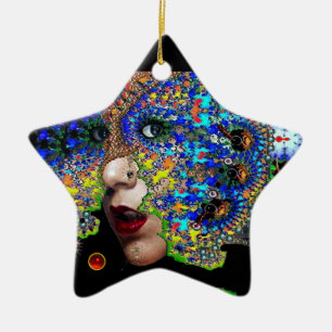 EPHEMERAL , Red Ruby , Blue Sapphire Star Ceramic Ornament