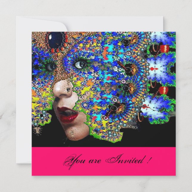 EPHEMERALMardi Gras Masquerade Ball,fuchsia black Invitation (Front)