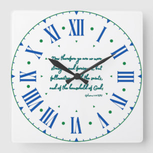 Ephesians 2:19 KJV Bible Verse II Roman Numeral Square Wall Clock