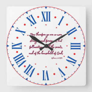 Ephesians 2:19 KJV Bible Verse Roman Numeral Square Wall Clock