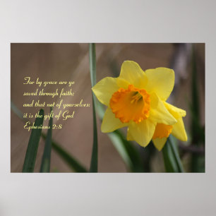 Ephesians 2:8 Biblical Verse with Yellow Daffodil Poster